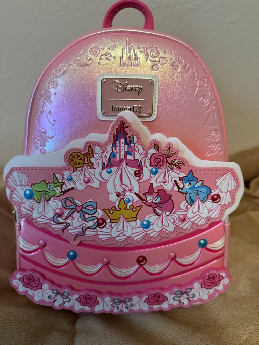 Loungefly Aurora Shimmery Pink Princess Cake Mini Backpack NWT